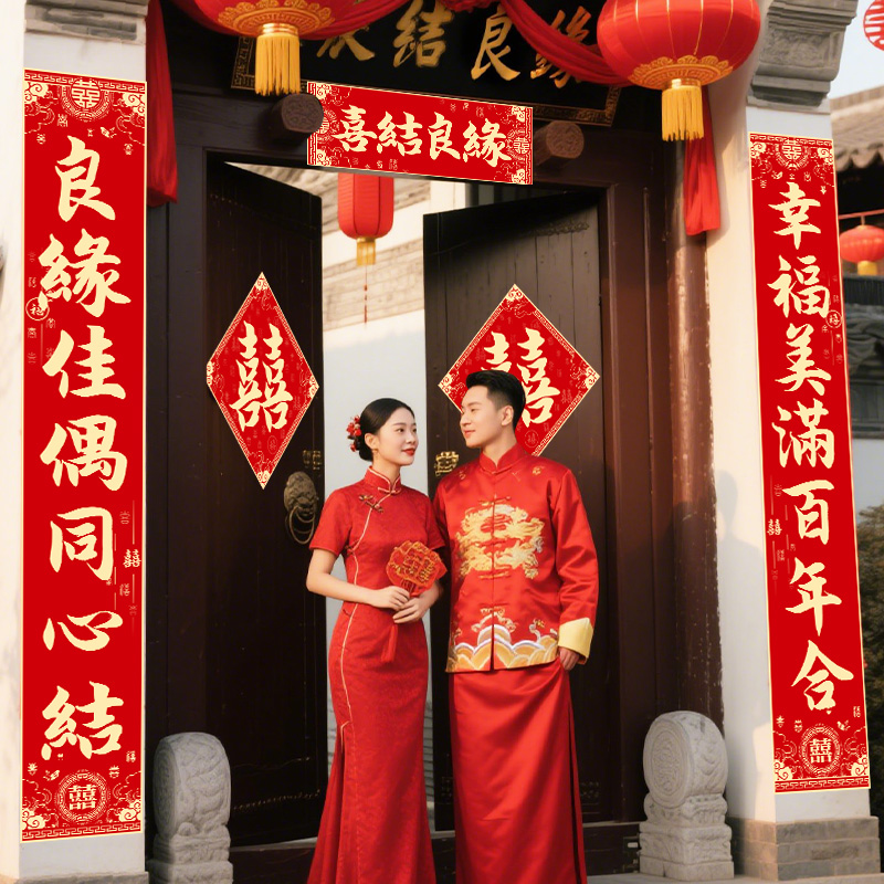 3米加大农村大门单元门结婚对联