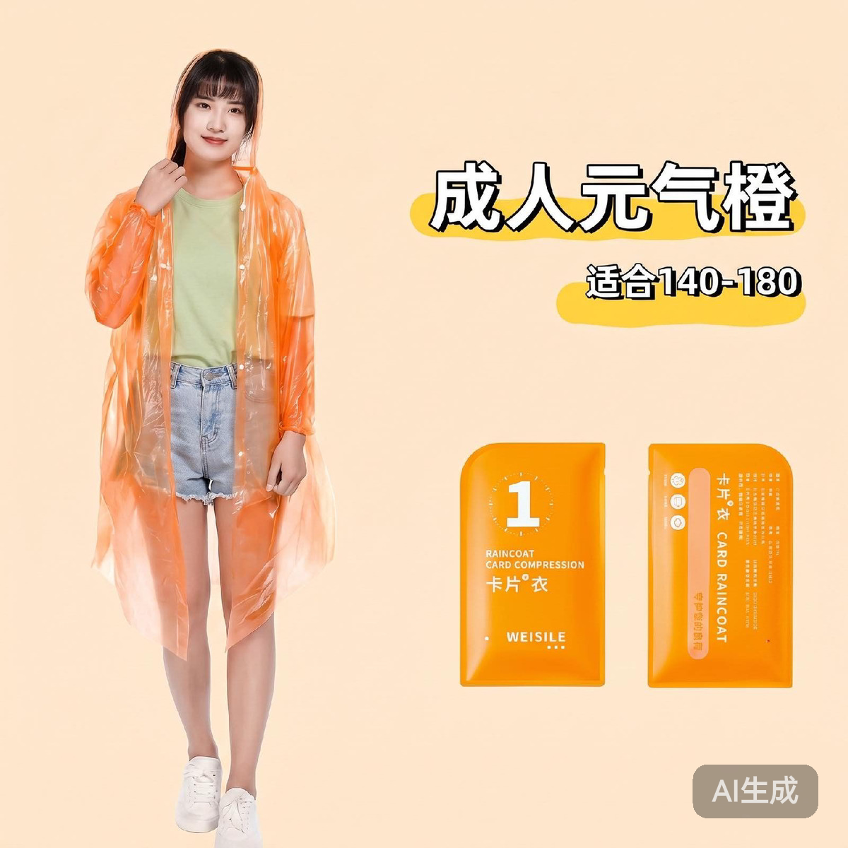 元气橙一次性雨衣便携卡片式长款加厚户外暴雨成人通用全身旅行