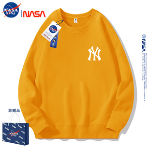 NASA联名黄色美式圆领卫衣男款2025秋冬季新款潮流宽松外套上衣服