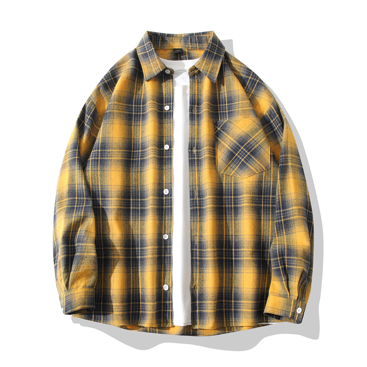 春秋新款男士复古潮流格子衬衫潮流宽松百搭休闲长袖衬衣青年上衣,男装,衬衫,淘宝优惠券,粉丝福利购,淘宝优惠卷