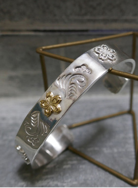 znative原firstarrows职人独立复古银饰点金樱双银花手工唐草手镯