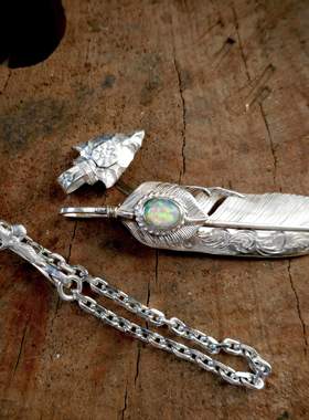 znative原firstarrows职人独立品牌印第安彩宝上银侧唐草羽毛吊坠