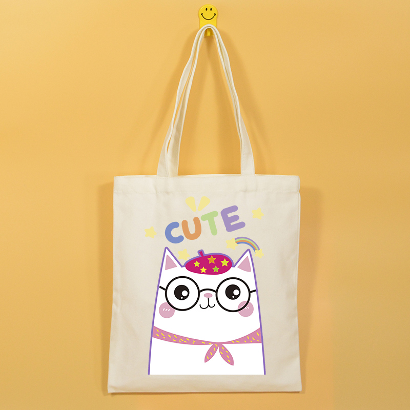 眼镜猫咪大容量帆布包女士高级感上班通勤学生装书手提帆布袋子