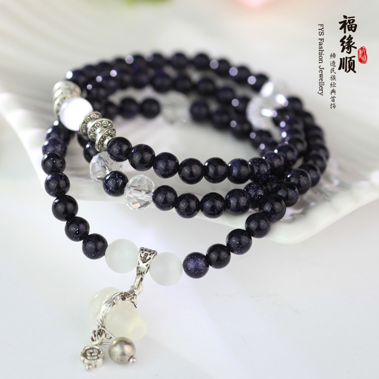 粉色石头玛瑙小象佛牌长款串珠子手链女韩版时尚多层缠绕配饰品