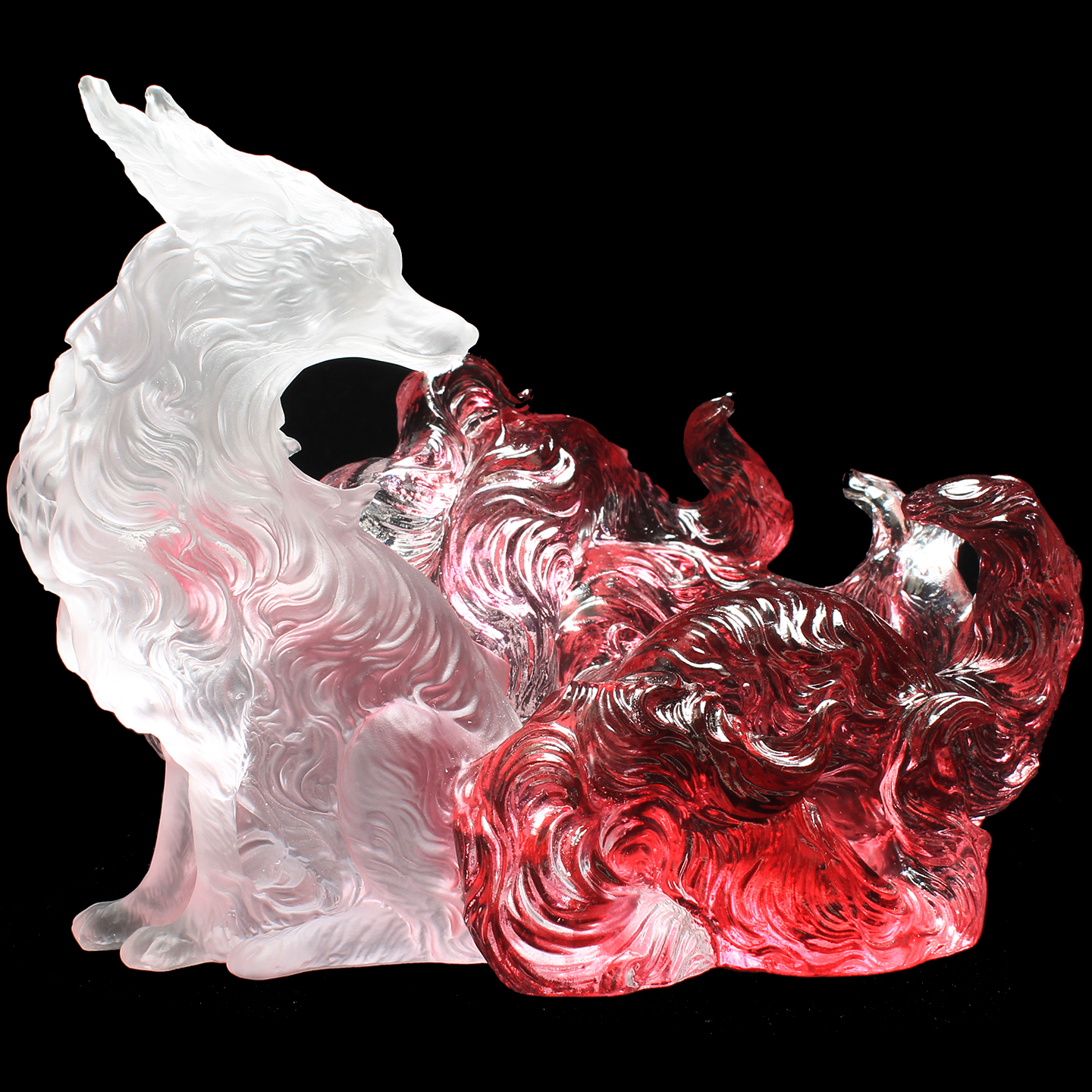 如鸿彩色琉璃九尾狐动物造型摆件