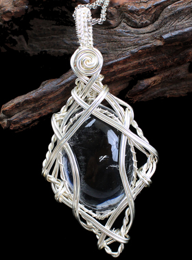 天然白水晶灵摆吊坠手编绕线