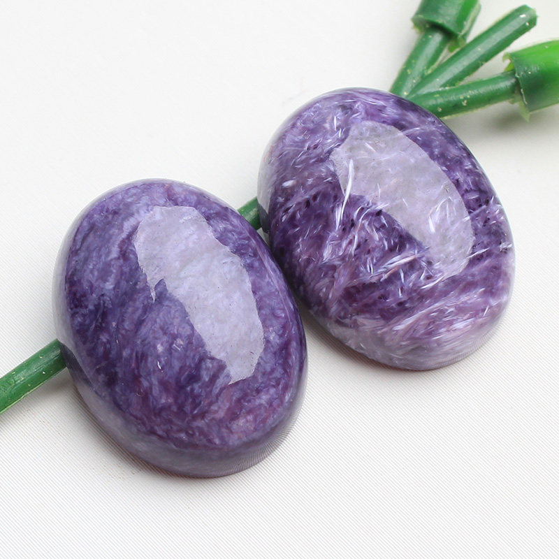 如鸿天然水晶原石紫色紫龙晶戒面椭圆形戒指DIY饰品配件