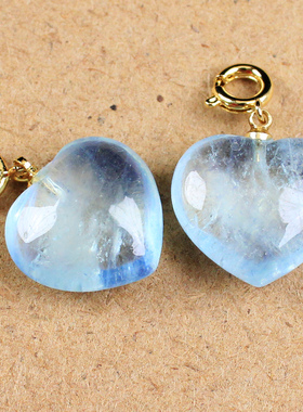 如鸿天然海蓝宝水晶原石爱心形石头摆件小号吊坠女士饰品生日礼物