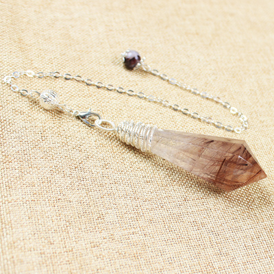 铜发晶12面单尖灵摆水晶手工绕线