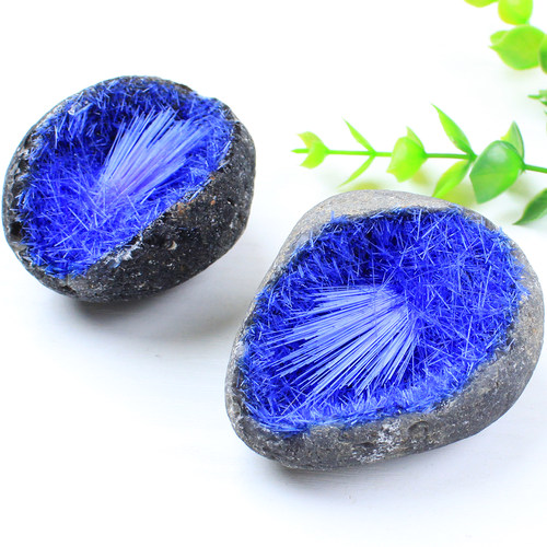 天然水晶蓝铜矿石摆件