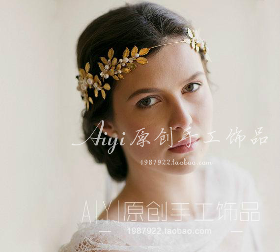 巴洛克风格繁复金叶K金新娘摄影造型发箍发饰礼服结婚配饰