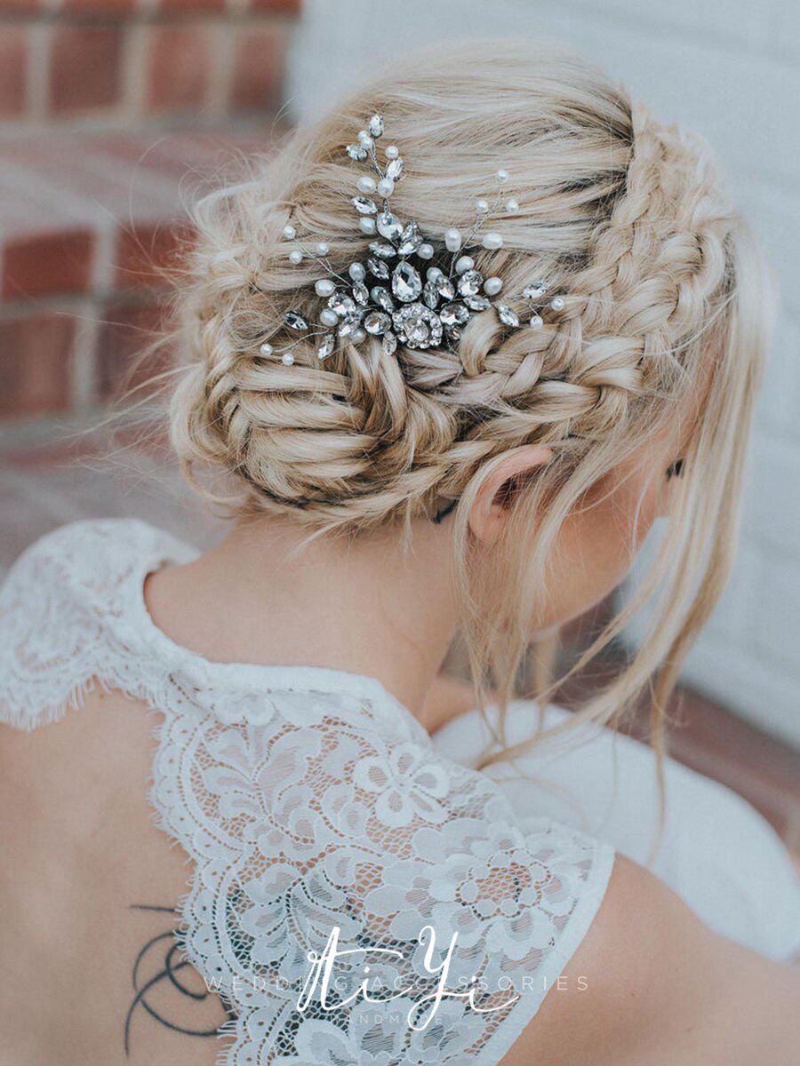 新娘头饰手作欧美复古银异形水钻珍珠蔓藤发梳新娘摄影结婚头饰