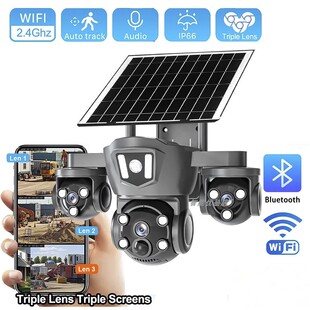 跨境不插电v380pro三镜头太阳能球机摄像头摄像机4g wifi camera