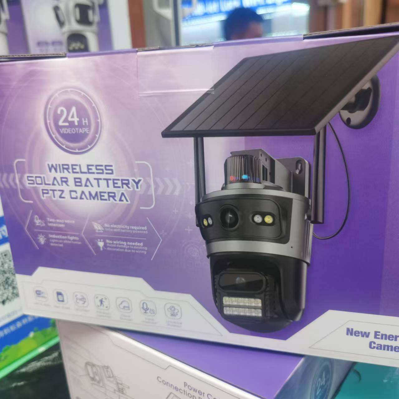 跨境亚太版4G双画面不插电超级看看icsee太阳能球机摄像头camera