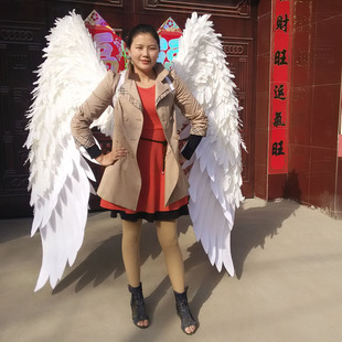 新款白色羽毛布艺混合天使走秀翅膀大型成人走秀模特演出道具