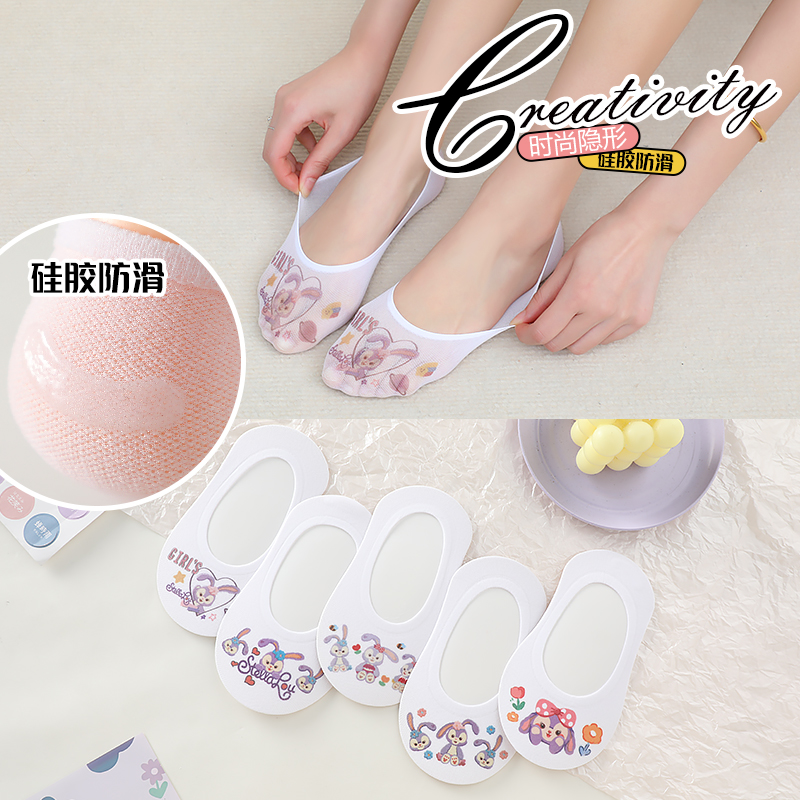 夏季薄款亲子袜隐形船袜浅口女童学生硅胶防滑透气白色卡通袜子女