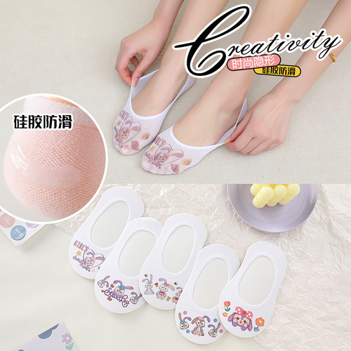 夏季薄款亲子袜隐形船袜浅口女童学生硅胶防滑透气白色卡通袜子女