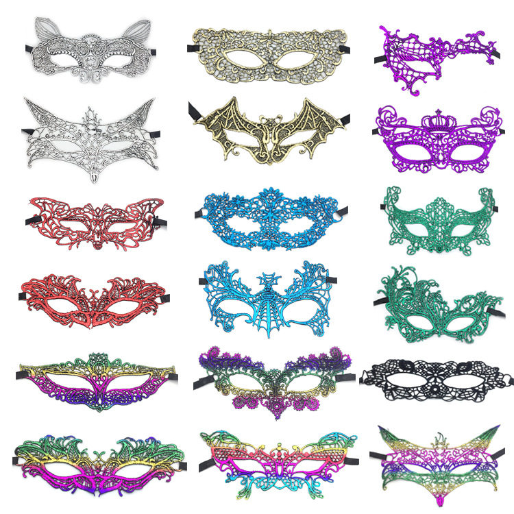 万圣节面具派对半脸烫金蕾丝面罩化妆舞会彩色眼罩舞台演出道具女