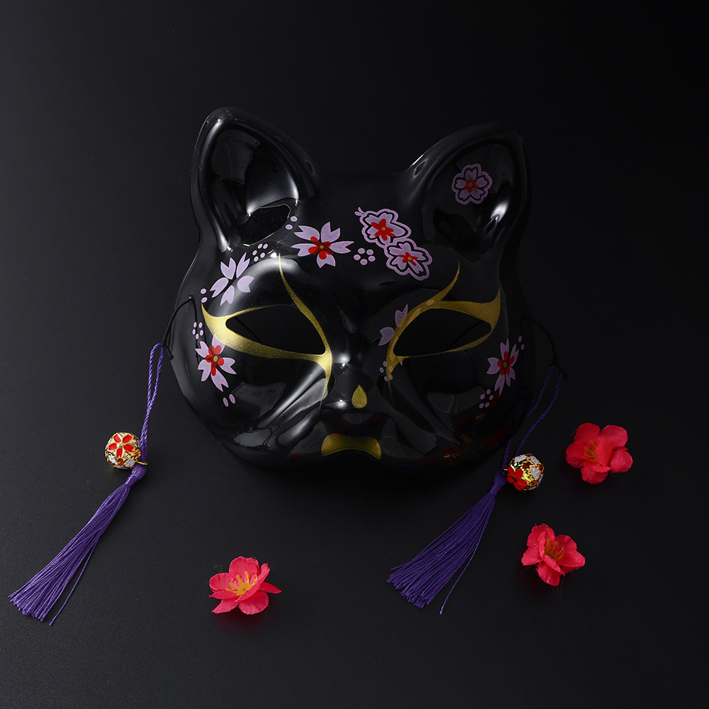 半脸和风猫咪彩绘日式动漫cos狐狸面具万圣节化妆舞会表演道具