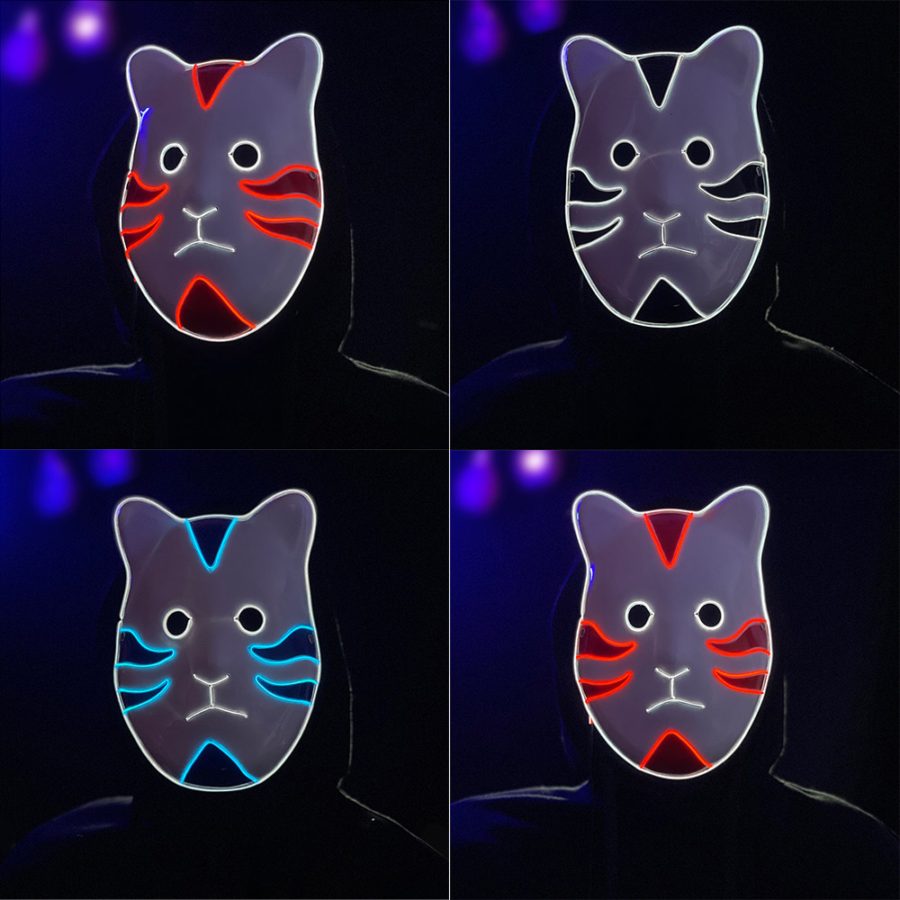发光冷光火影暗部猫咪面具el动漫卡通万圣节舞会演出酒吧直播道具