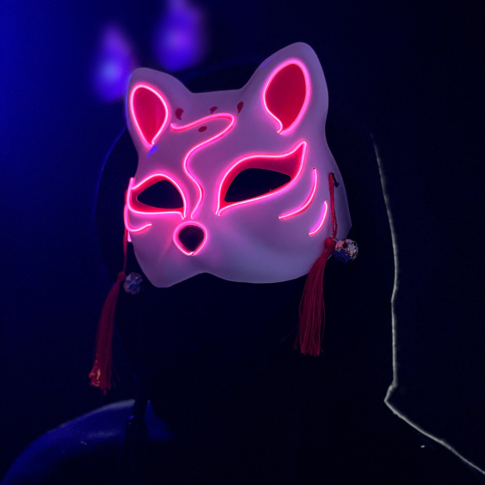 半脸发光冷光狐狸猫脸面具动漫暗部猫咪表演舞会派对酒吧蹦迪道具