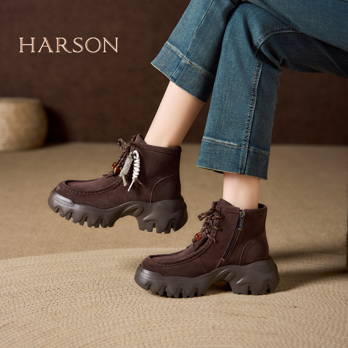 哈森加绒保暖雪地靴厚底休闲