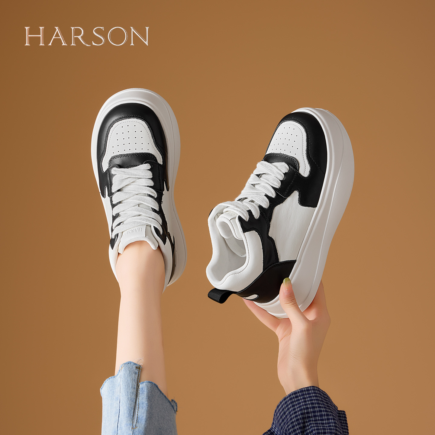 哈森头层牛皮厚底休闲鞋