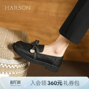 英伦软面小皮鞋 蝴蝶结深口单鞋 女春HWS230193 女新款 哈森乐福鞋