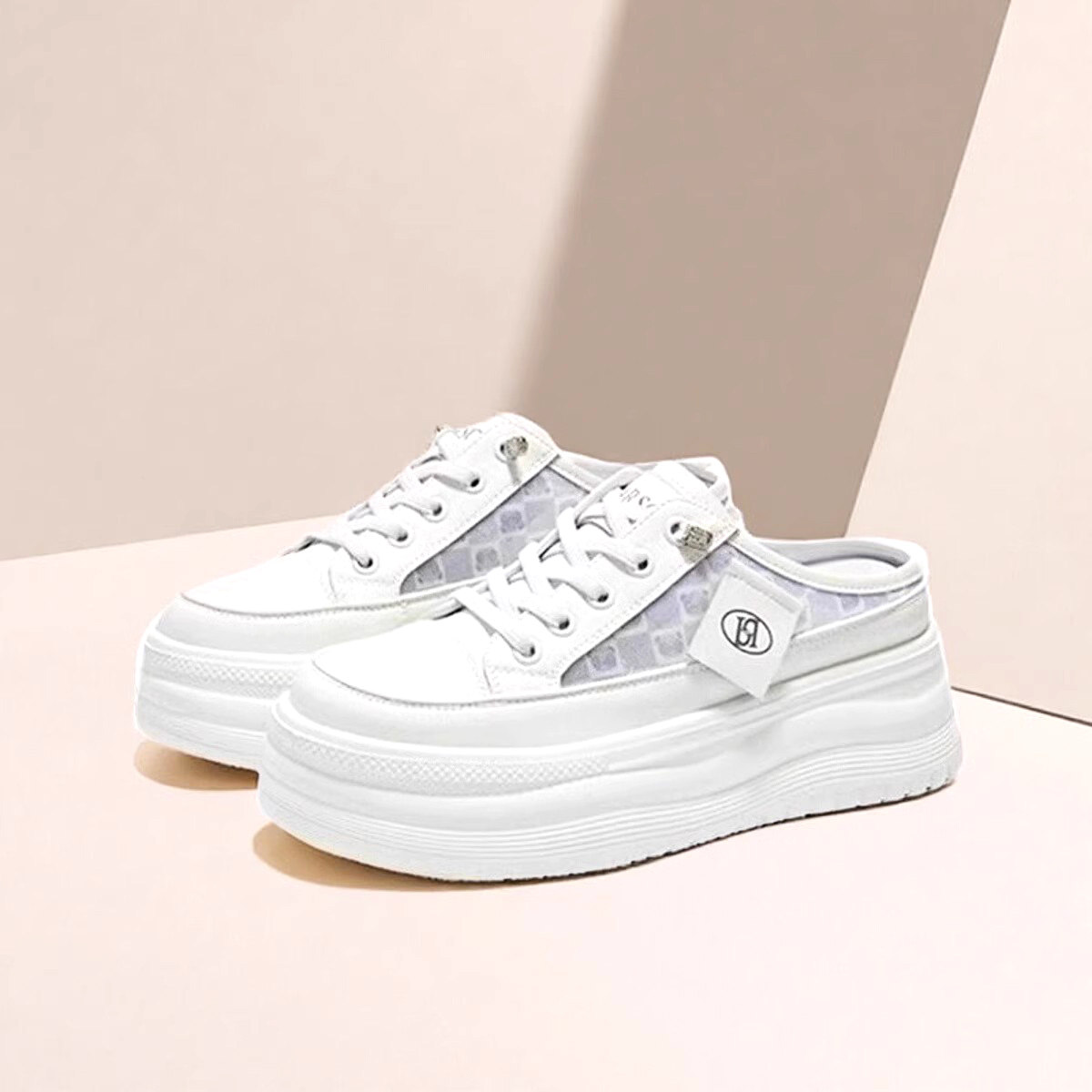 哈森懒人一脚蹬半拖女鞋子2026夏季爆款厚底网面包头百搭透气女鞋