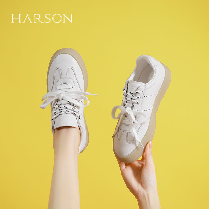哈森/HARSON【休闲街区】25秋新款厚底德训鞋板鞋3cm小白鞋女鞋