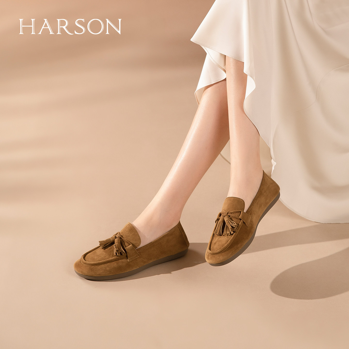哈森复古流苏豆豆鞋乐福鞋女通勤休闲舒适单鞋2026新款HWS26
