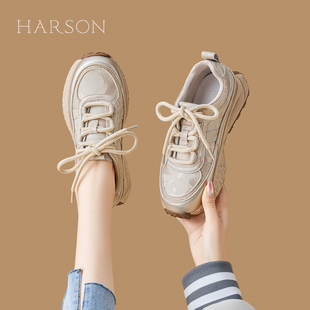 哈森厚底休闲运动鞋女2026春季新款爆款舒适轻便百搭德训鞋