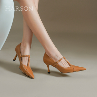 新款 法式 复古丁字鞋 HWL230123 女春季 尖头细跟玛丽珍女鞋 哈森单鞋