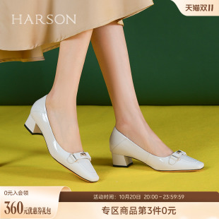 气质粗跟高跟鞋 哈森法式 新款 女2025春夏季 HWS250161 真皮浅口单鞋