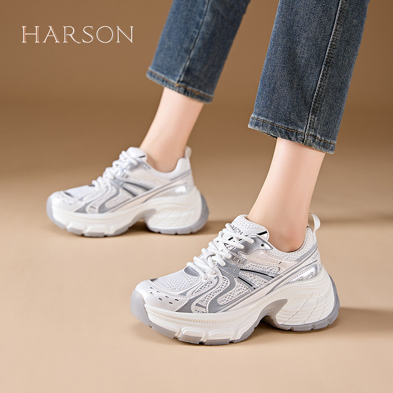 哈森鞋子女2026新款爆款老爹鞋女款夏季舒适百搭厚底增高休闲女鞋