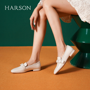 女HS232539 哈森春秋新款 通勤单鞋 英伦风小皮鞋 方头职场通勤乐福鞋