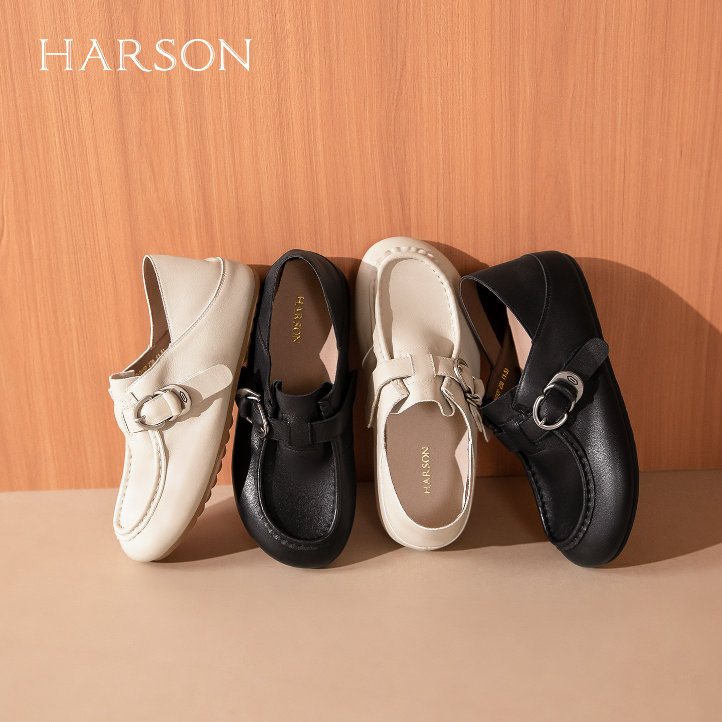 哈森简约风圆头乐福鞋魔术贴百搭通勤时尚单鞋2026新款HWS26