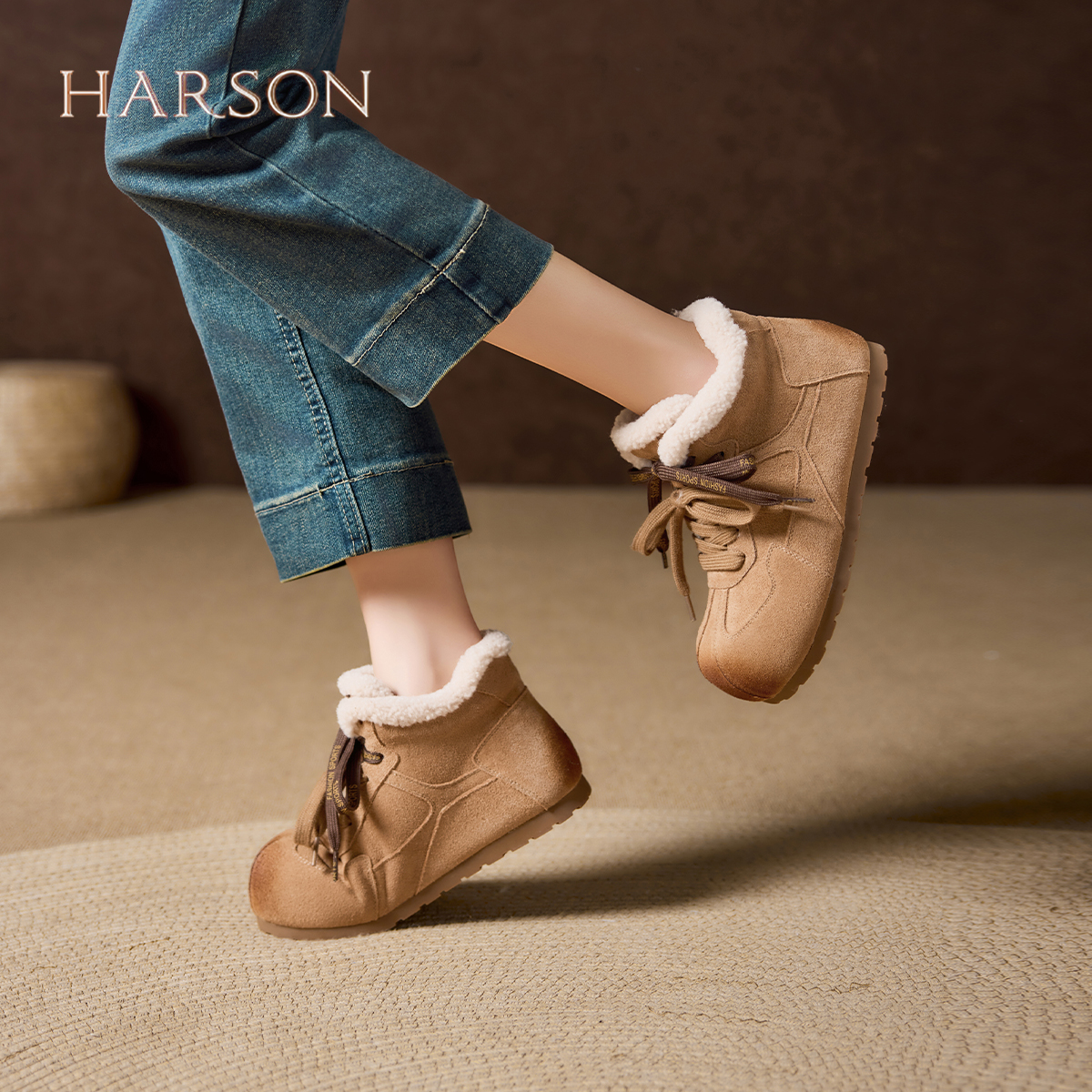 哈森毛毛绒勃肯鞋加绒保暖
