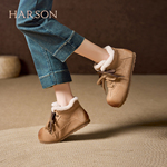 哈森毛毛绒勃肯鞋女2025冬季新款加绒保暖系带百搭棉鞋单鞋雪地靴