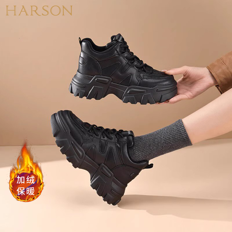 冬季加绒老爹鞋哈森时尚2025新款