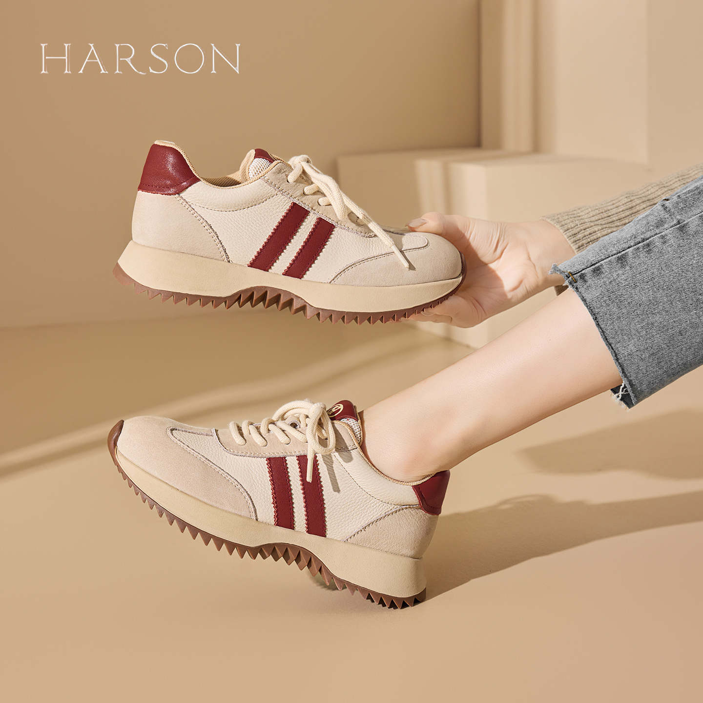 哈森复古厚底德训鞋2025秋季新款