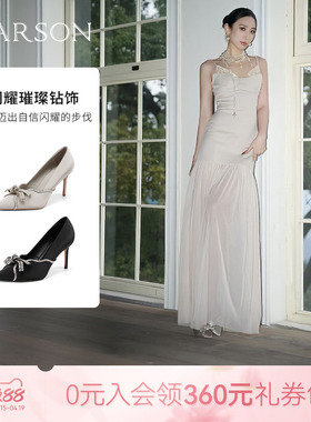 哈森尖头水钻蝴蝶结细高跟鞋浅口单鞋宴会女鞋2026春新款HS269602