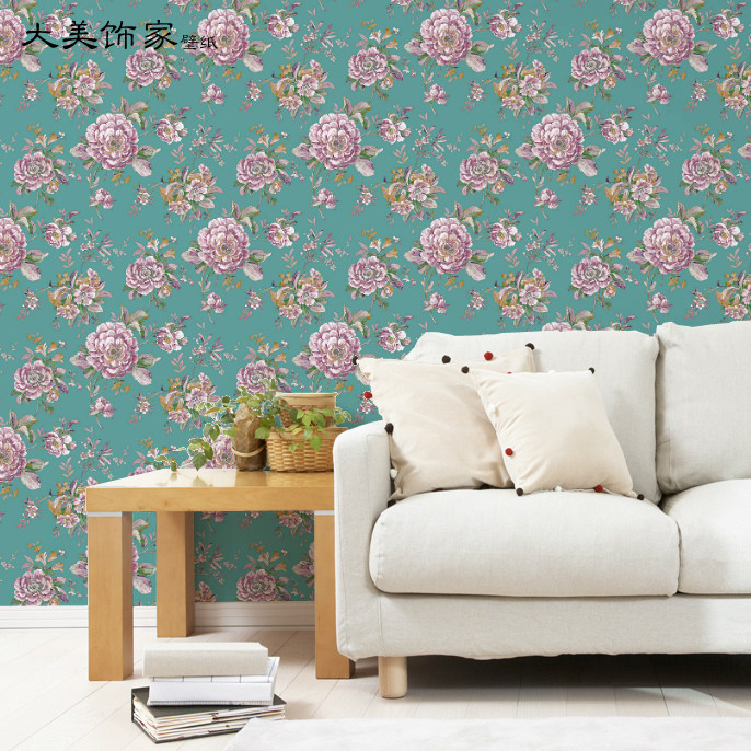American country wallpaper cool and refreshing blue Elegant Warm Big flower bedroom Bedside a living room television Background Wallpaperin the Decoration main material , Wallpaper , Pure paper wallpaper  category - from Buy2taobao.com to provide professional Taobao agent buy service