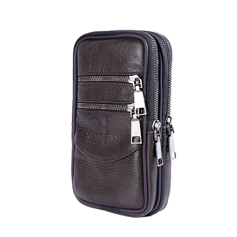 牛皮7寸手机包男穿皮带竖款多功能手机皮套挂腰包拉链零钱袋工地