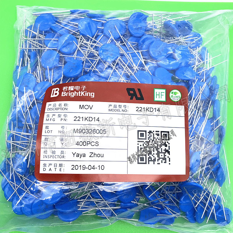 BK君耀压敏电阻 221KD14 片径14mm 220V 14D221K 带认证