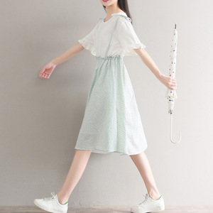 韩版宽松假两件连衣裙