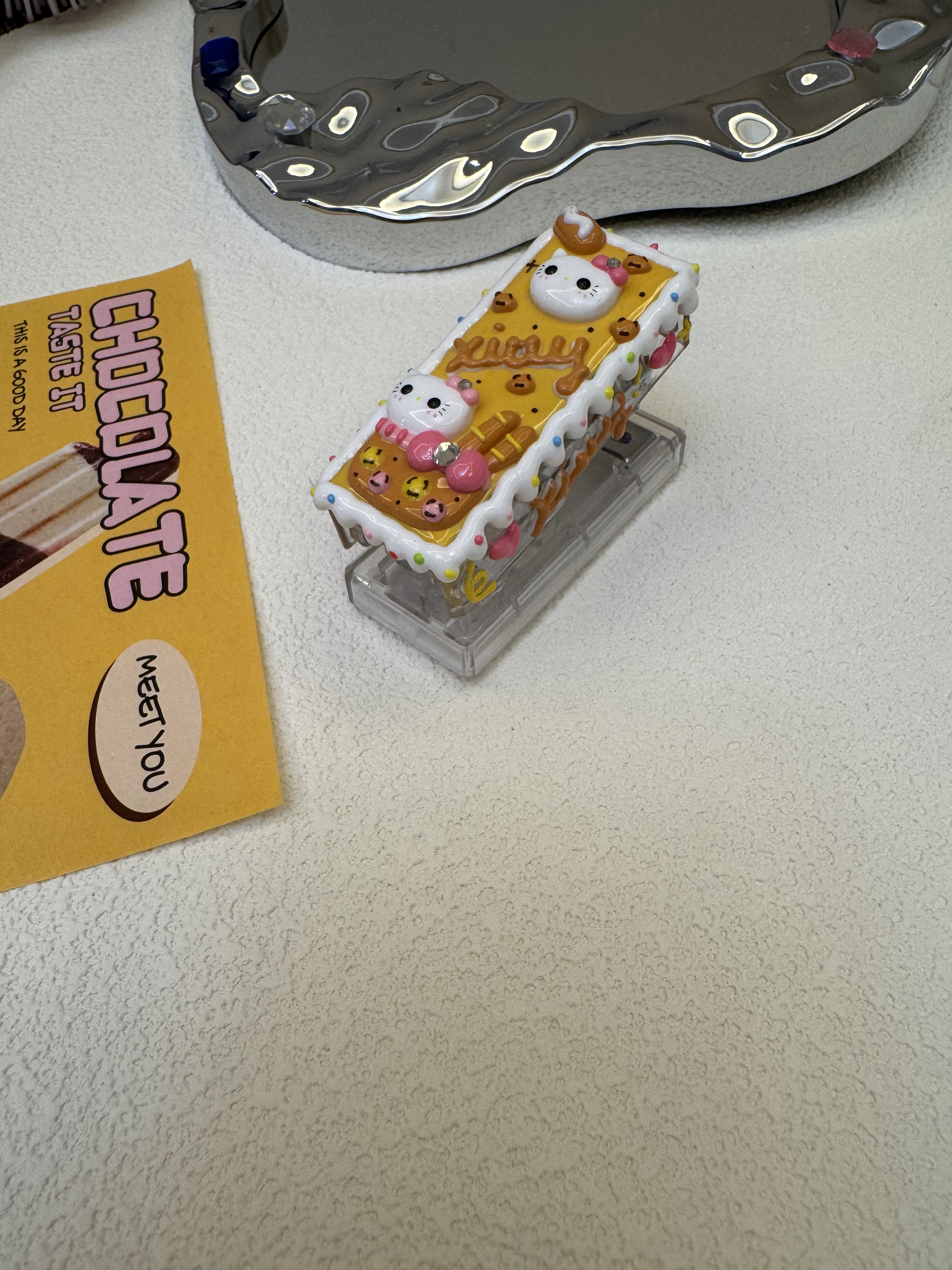 人工手绘重油厚油面包豹纹kitty订书器diy设计定制孤品文具订书机