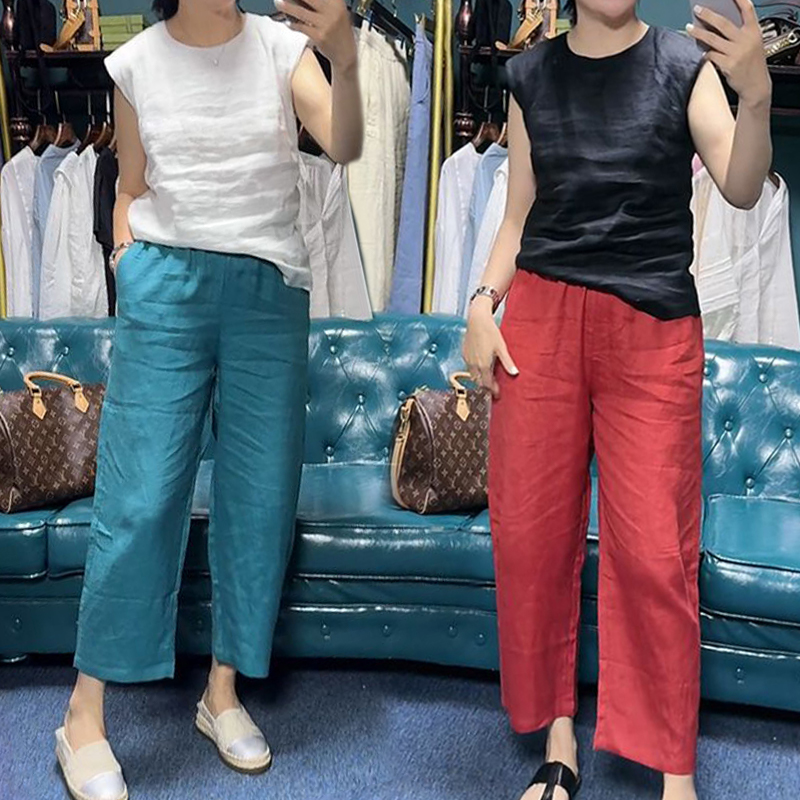 今年流行的夏装套装女时尚减龄T恤百搭九分休闲裤简约纯色两件套