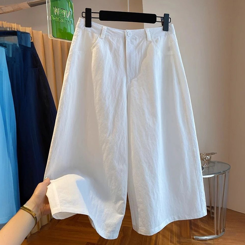 韩版高腰白色阔腿裤女2026夏季新款宽松显瘦七分休闲裤子百搭大码