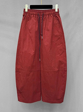 2025秋季新款高端欧货松紧高腰系绳宽松今年流行直筒休闲阔腿裤女